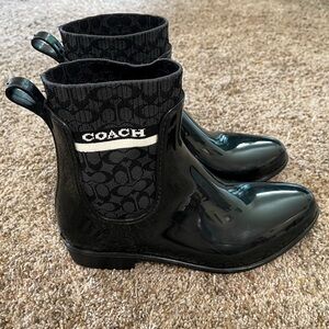 COACH Rivington Rubber Rain Boots, Women’s Size 9, Black